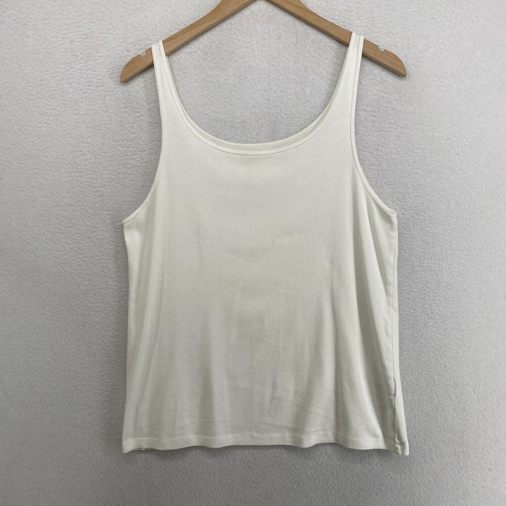 EILEEN FISHER Tank Top XL Organic Cotton Ribbed Jersey Cami Slim Scoopneck White